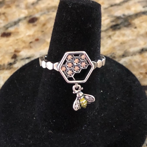 <LAST>Enamel Bee Honeycomb Ring - Picture 7 of 7